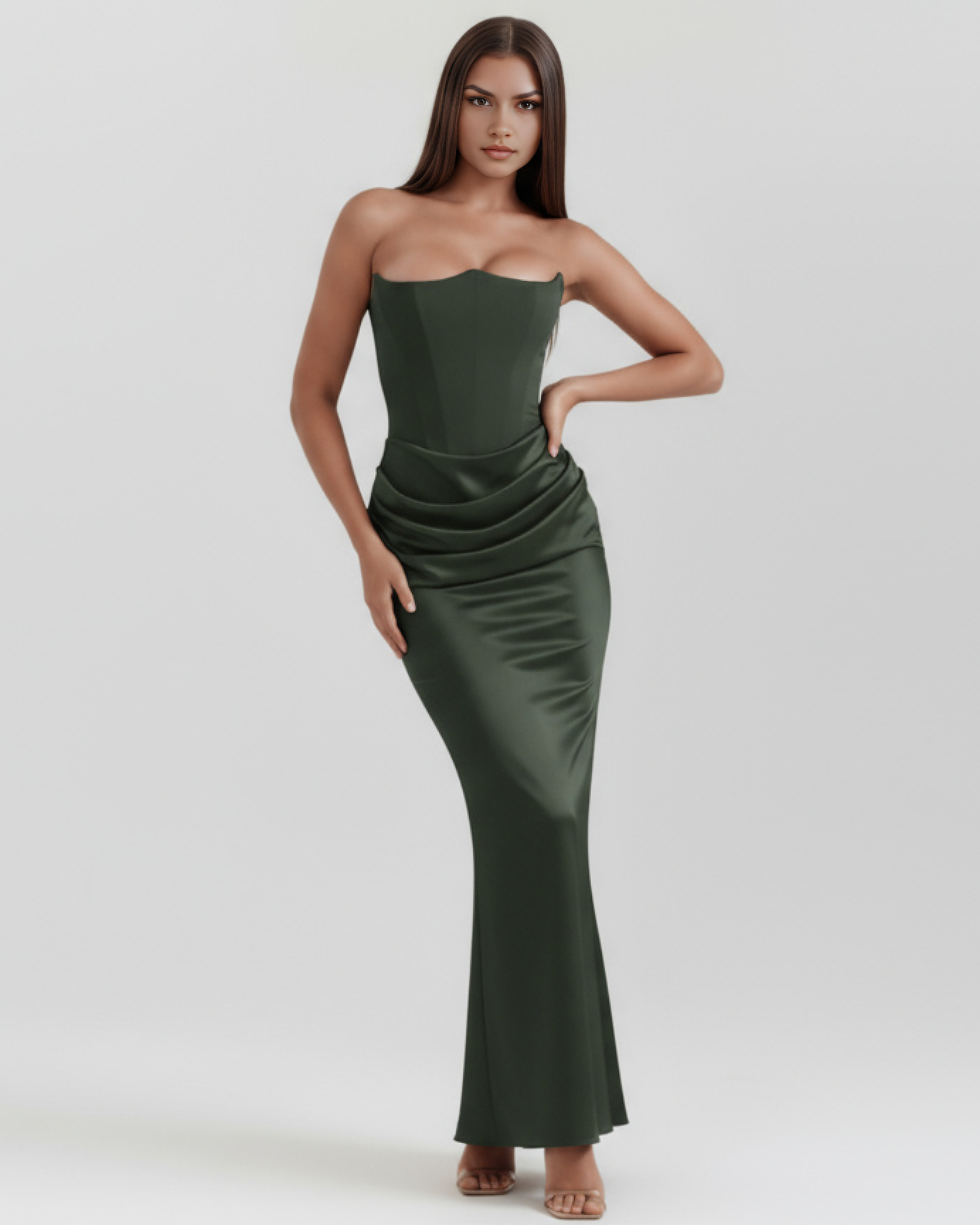 Sculpted corset strapless maxi dress for women | Rosalind