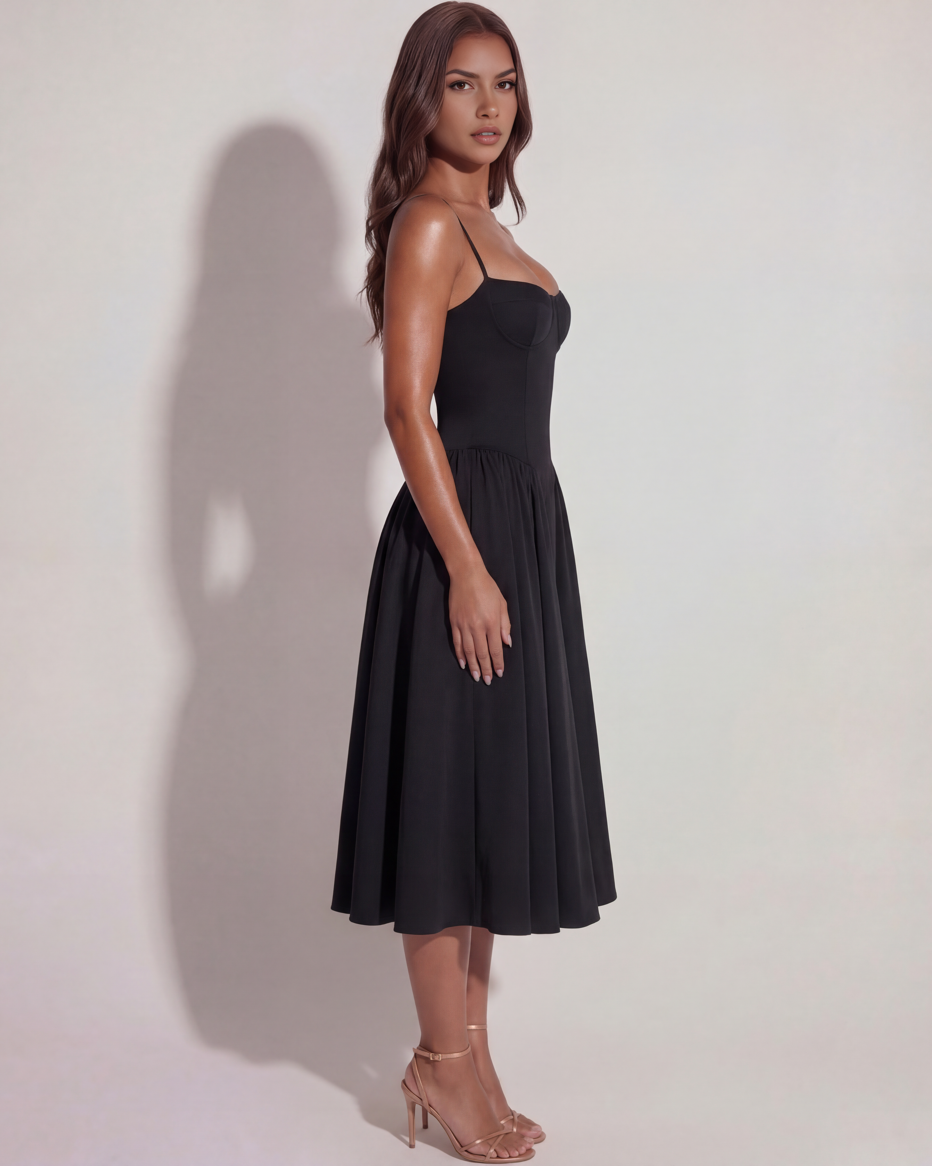 Sweetheart neckline boned midi dress for women | Francesca