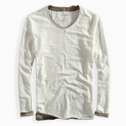 Minimalist long-sleeve V-neck everyday tee for men | Haruto -4