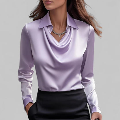 Elegant draped-collar everyday blouse for women | Amélie -4