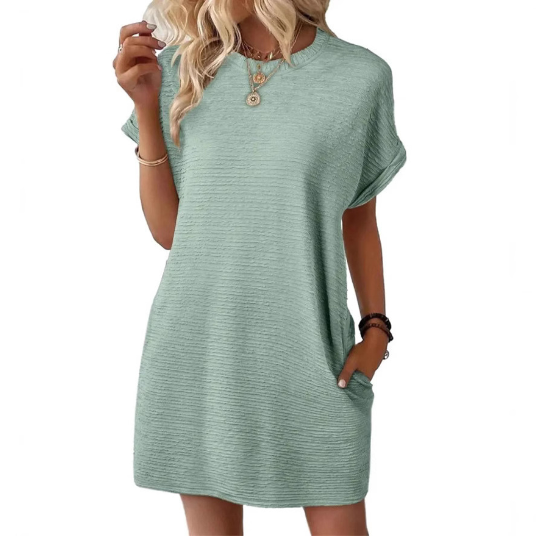 Casual minimalist round-neck everyday summer dress for women | Evasha -3