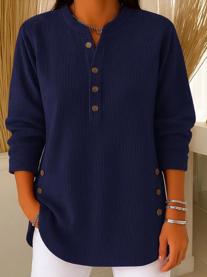 Classic button henley tunic everyday top for women | Eden -4