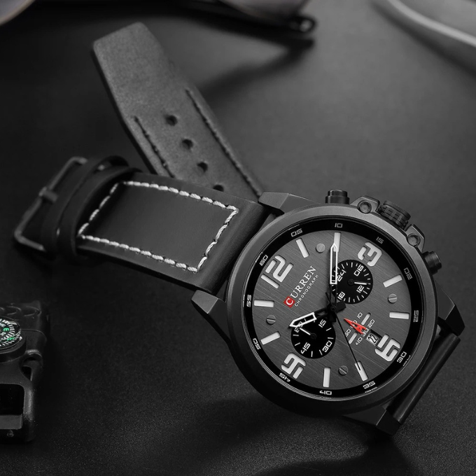 Chronograph leather-strap classic watch for men | The Hudson Classic -8