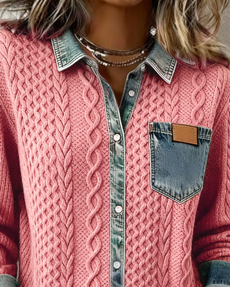 Denim patchwork casual everyday shirt for women | Juliane -9
