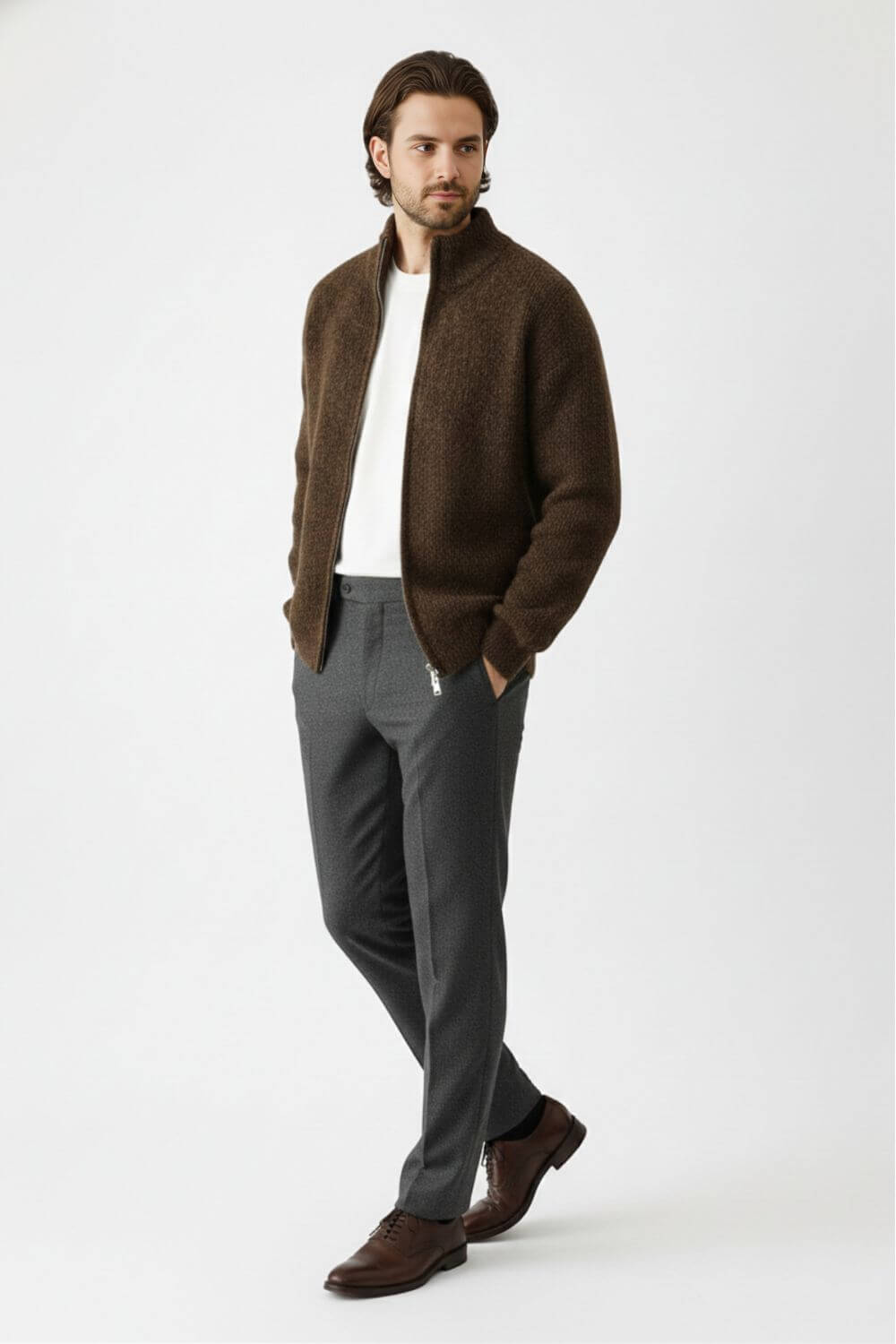 Full-zip stand collar knit jumper for men | Caurelle
