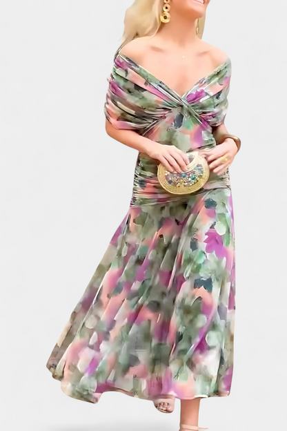 Long floral V-neck dress for women | Florendra