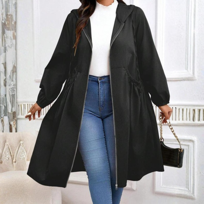 Plus size drawstring zip-up long sleeve hooded coat for women | Avril