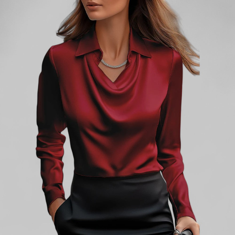 Elegant draped-collar everyday blouse for women | Amélie -5
