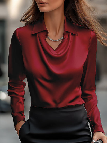 Elegant draped-neckline everyday blouse for women | Serelina -9
