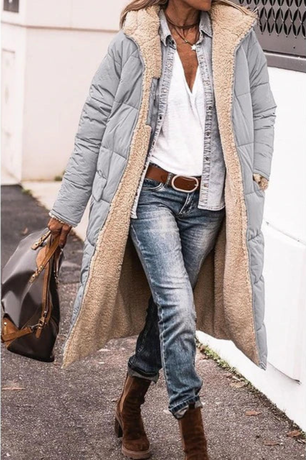 Elegant reversible long coat for women | Elvoria