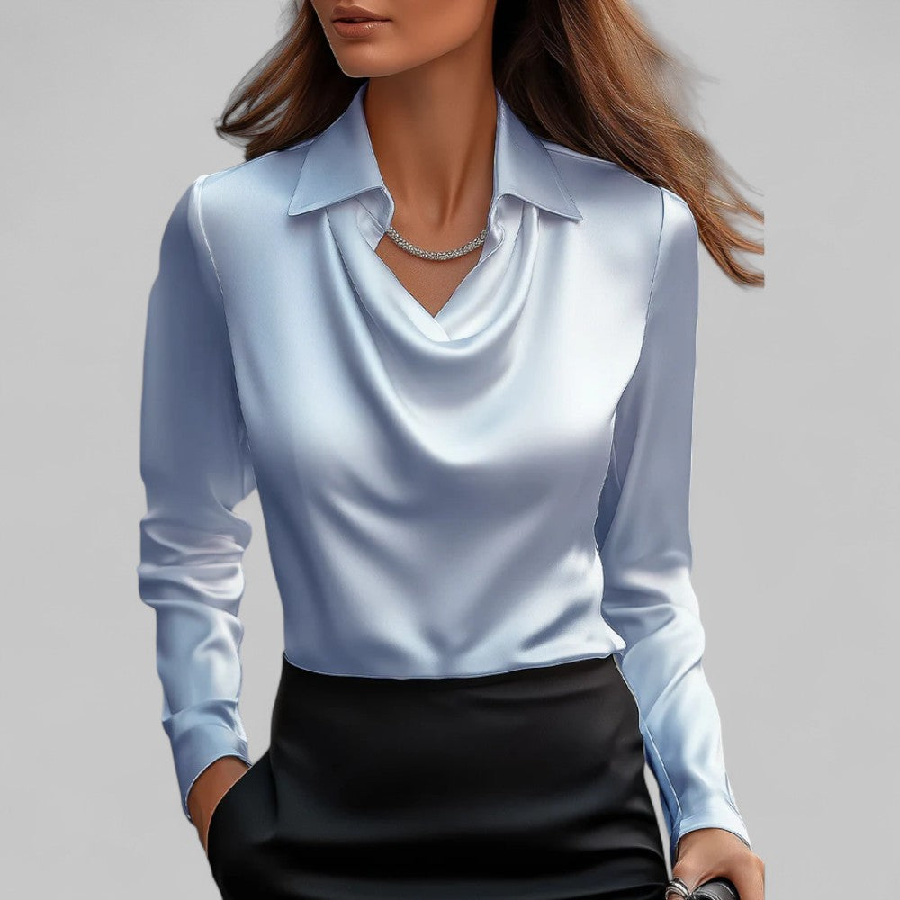 Elegant draped-collar everyday blouse for women | Amélie -6