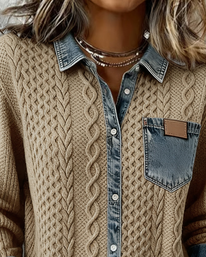 Denim patchwork casual everyday shirt for women | Juliane -11
