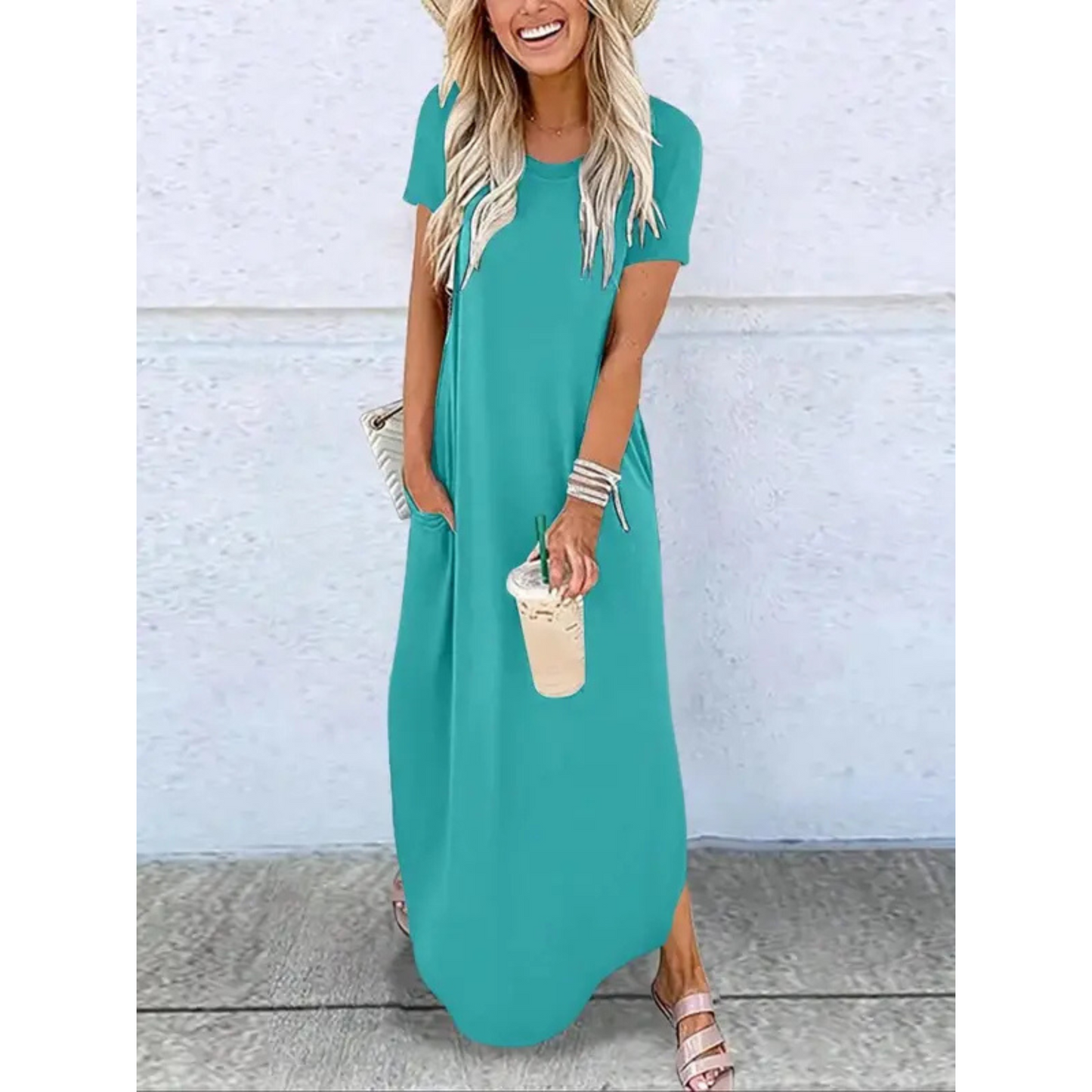Casual round neck maxi dress for women | Relna