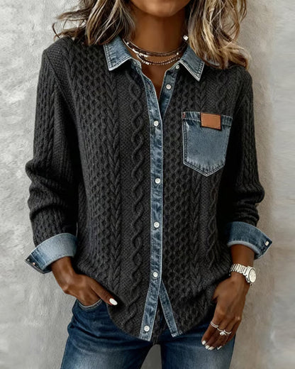 Denim patchwork casual everyday shirt for women | Juliane -4