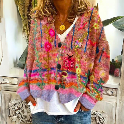 Bohemian floral embroidered multicolor cardigan Cozy for Women | Elisa Bloom