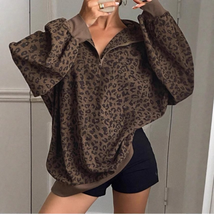 Cozy leopard print sweatshirt for women | Elowra