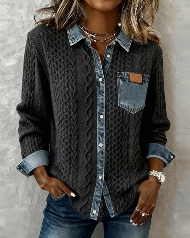 Knitted denim-detail cosy everyday jumper for women | Juliane -3