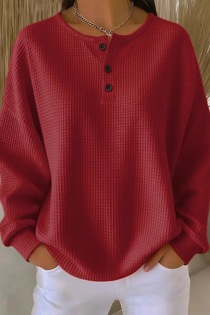 Waffle-knit casual everyday henley top for women | Livia -3
