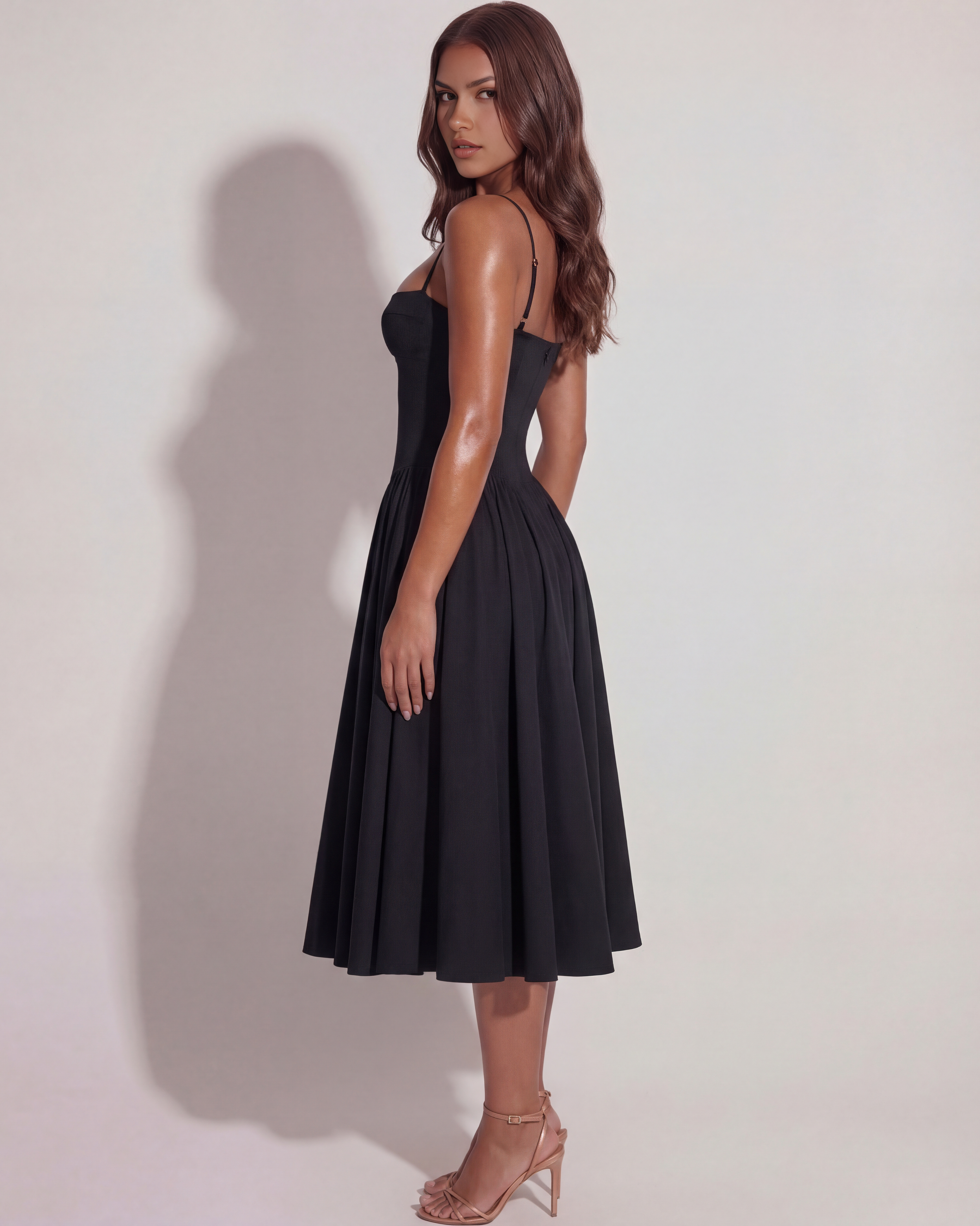 Sweetheart neckline boned midi dress for women | Francesca