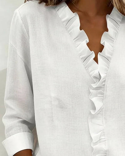 Ruffle V-Neck Long Sleeve Blouse for Women | Indie