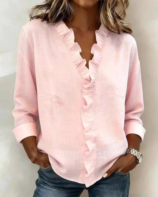 Ruffle V-Neck Long Sleeve Blouse for Women | Indie