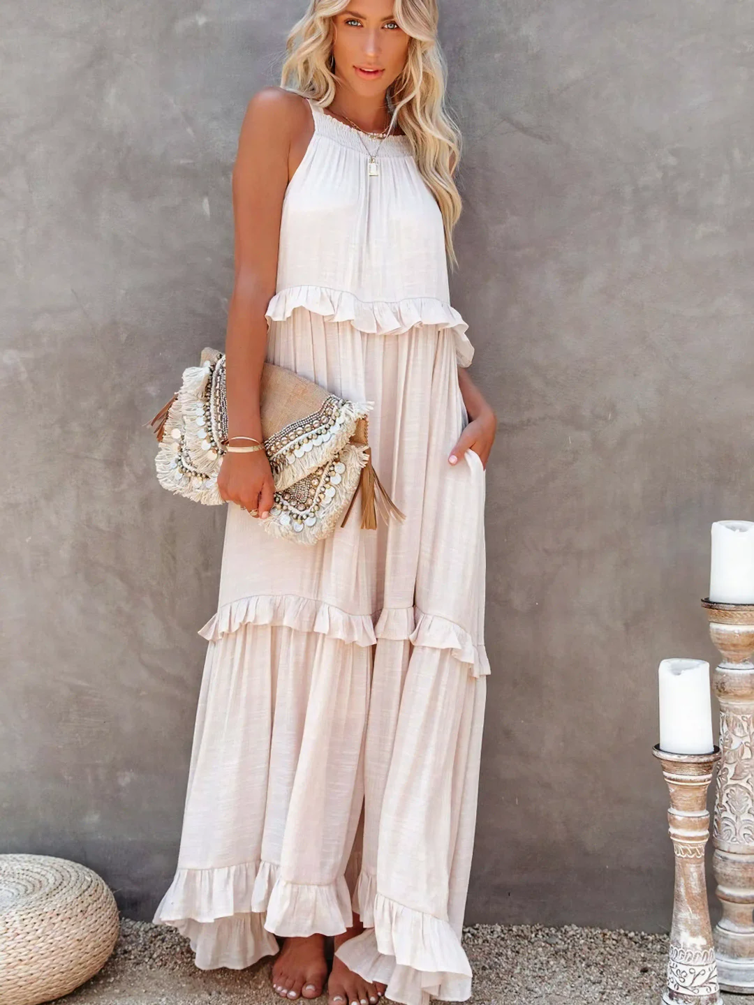 Tiered ruffle maxi dress for women | Lara