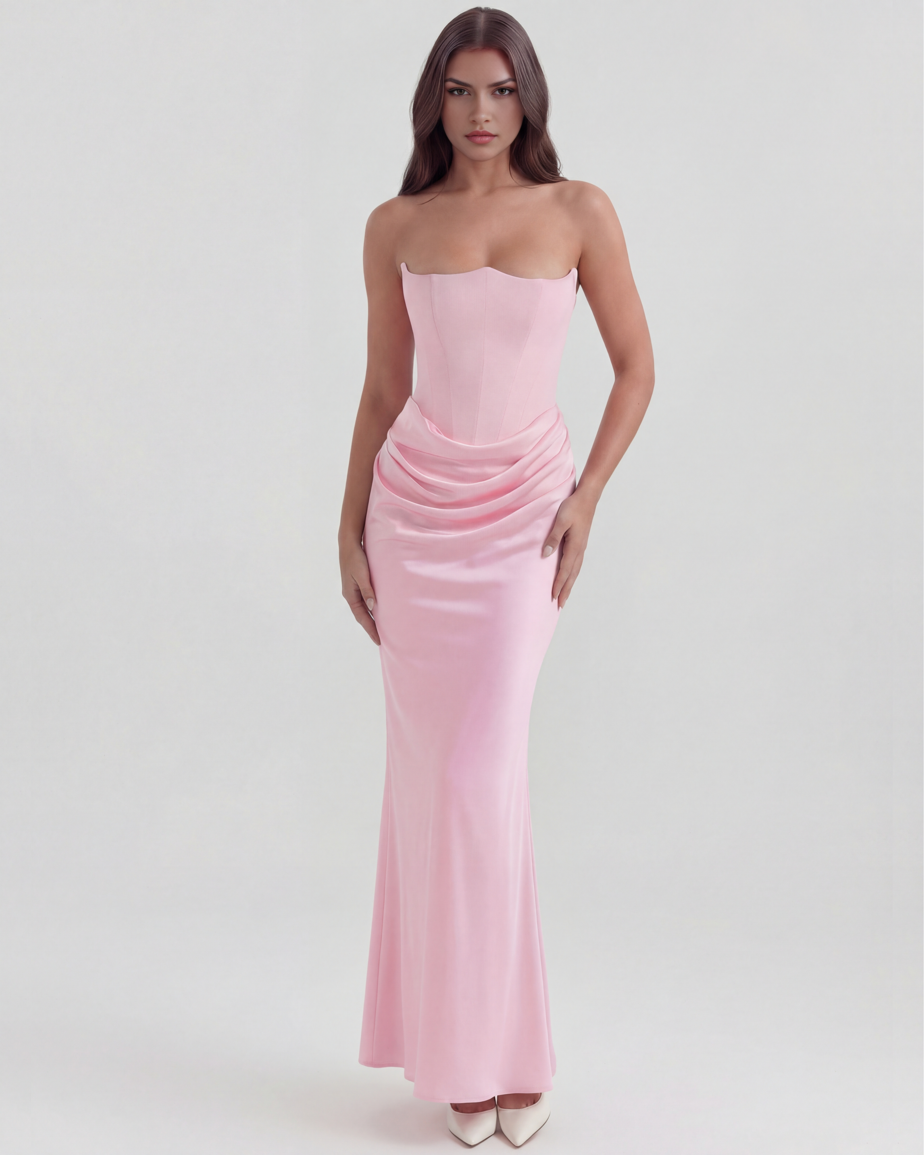 Sculpted corset strapless maxi dress for women | Rosalind