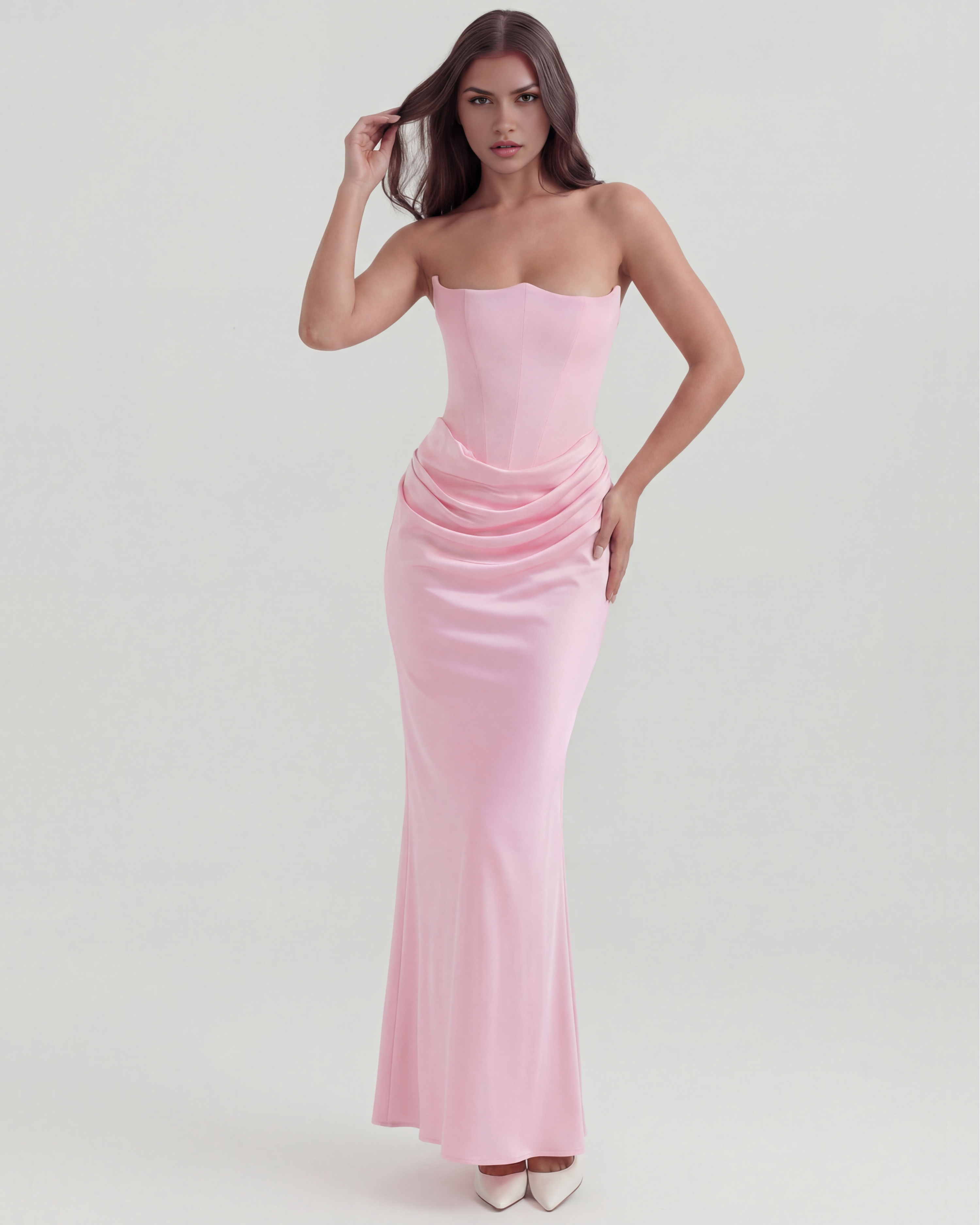 Sculpted corset strapless maxi dress for women | Rosalind