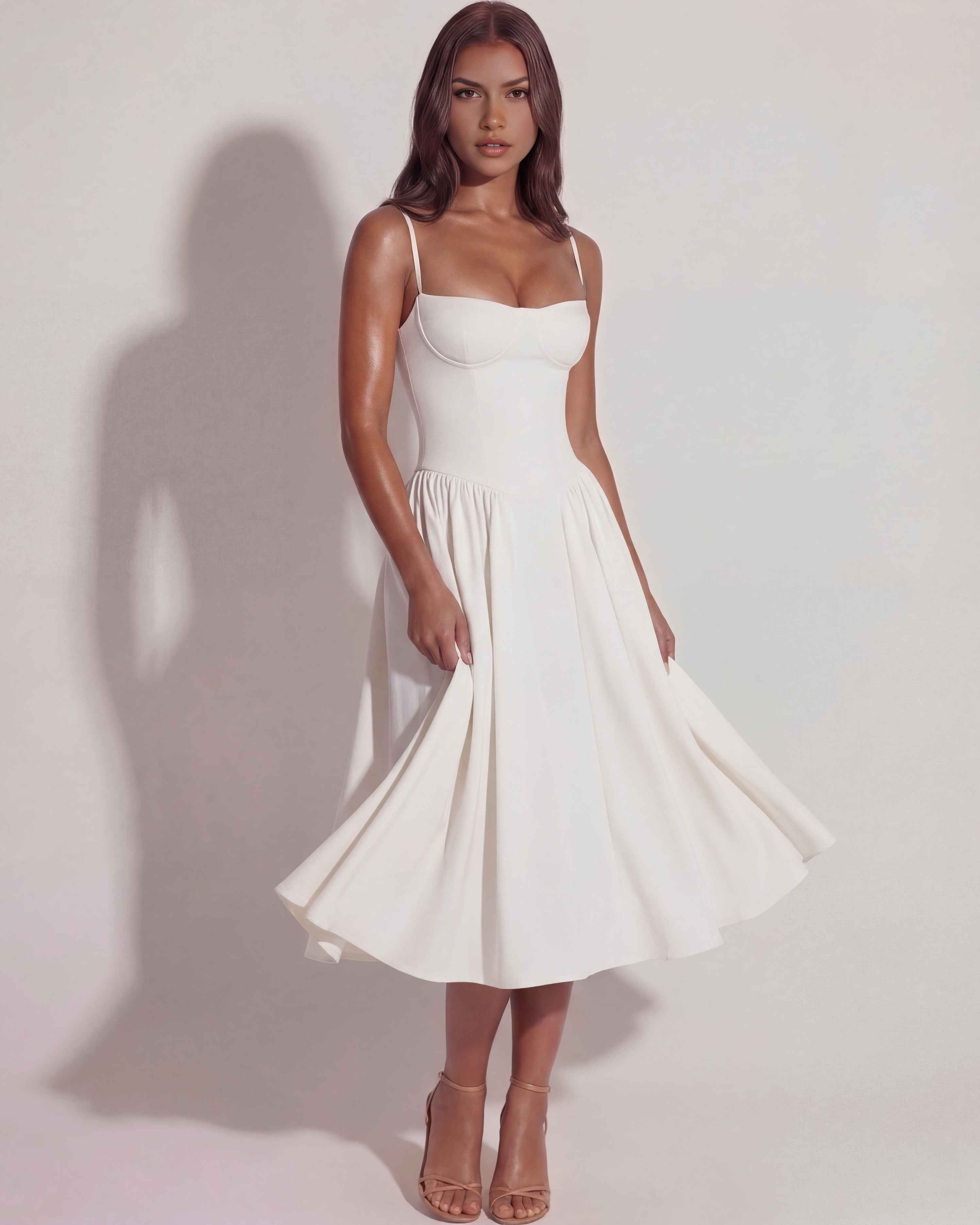 Sweetheart neckline boned midi dress for women | Francesca