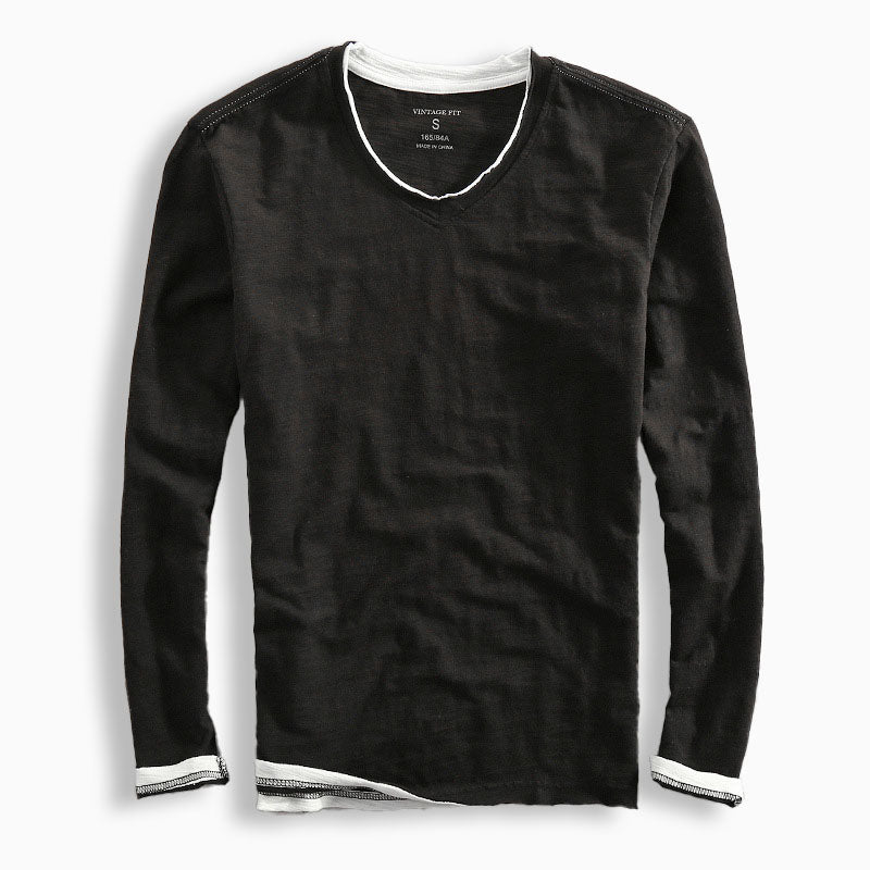 Minimalist long-sleeve V-neck everyday tee for men | Haruto -3