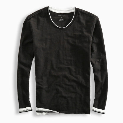 Minimalist long-sleeve V-neck everyday tee for men | Haruto -3
