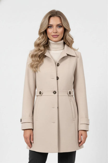 Elegant belted button-front winter coat for women | Caurelle