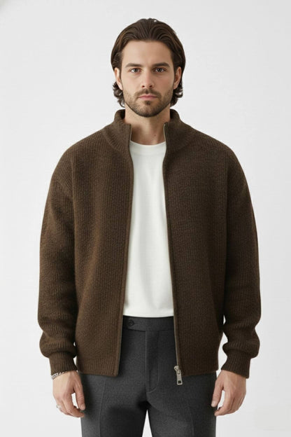 Full-zip stand collar knit jumper for men | Caurelle
