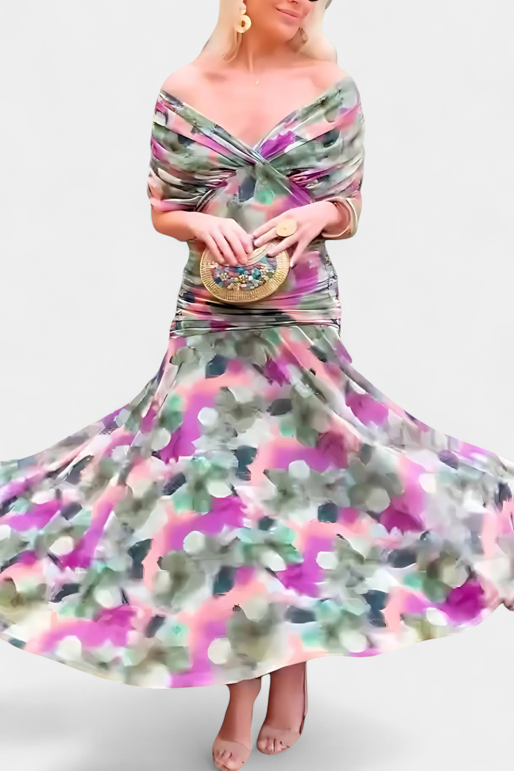 Long floral V-neck dress for women | Florendra
