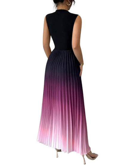Ombre sleeveless pleated evening dress for women | Yza