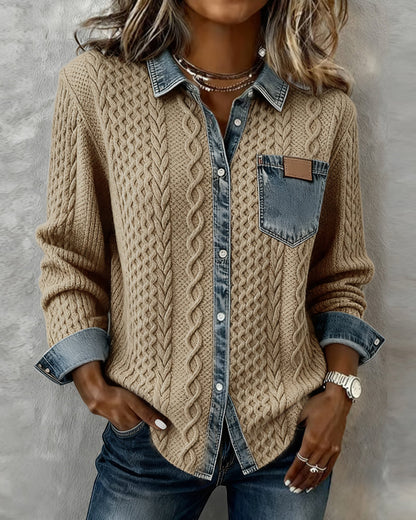 Denim patchwork casual everyday shirt for women | Juliane -10