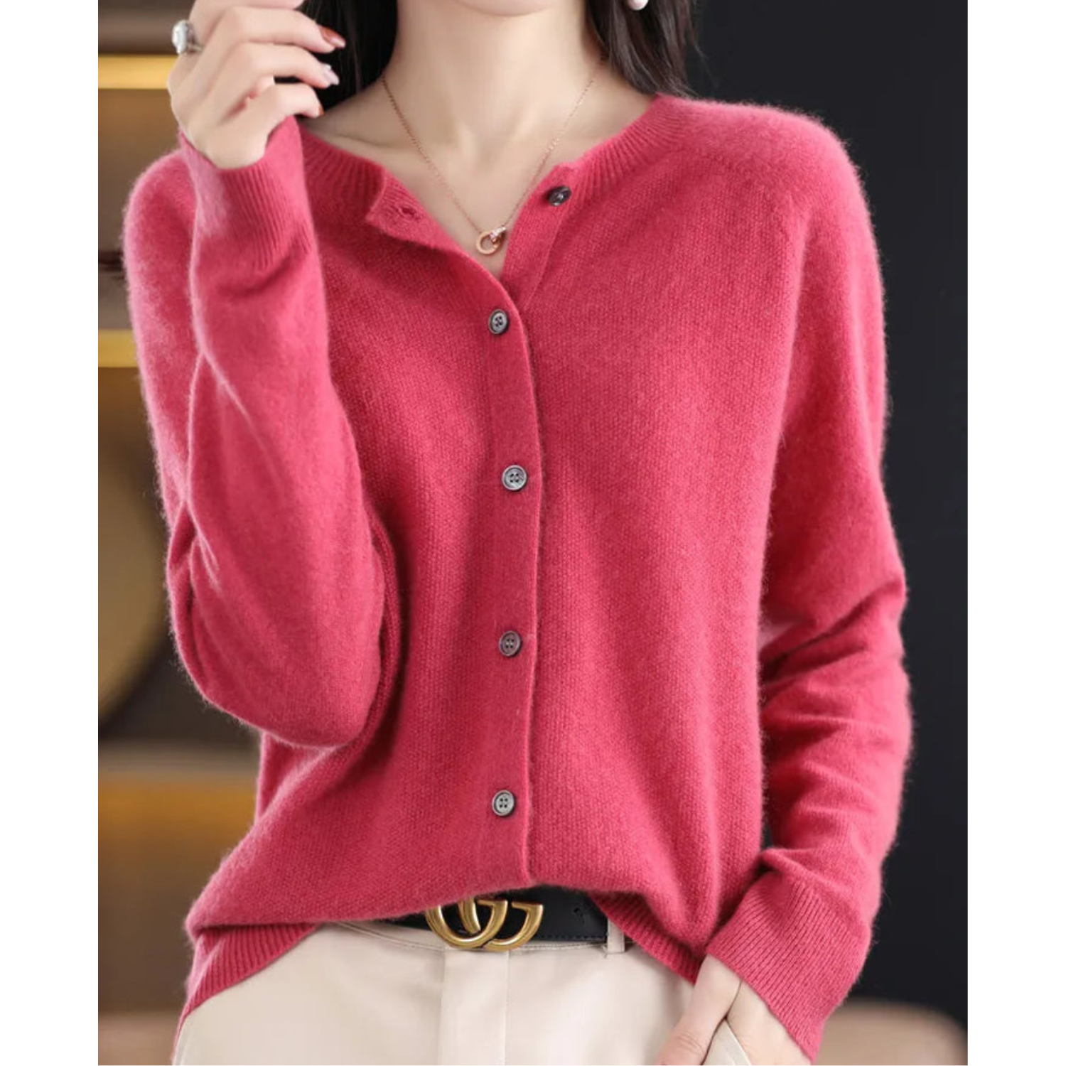 Classic button-front refined everyday cardigan for women | Aurelia -1