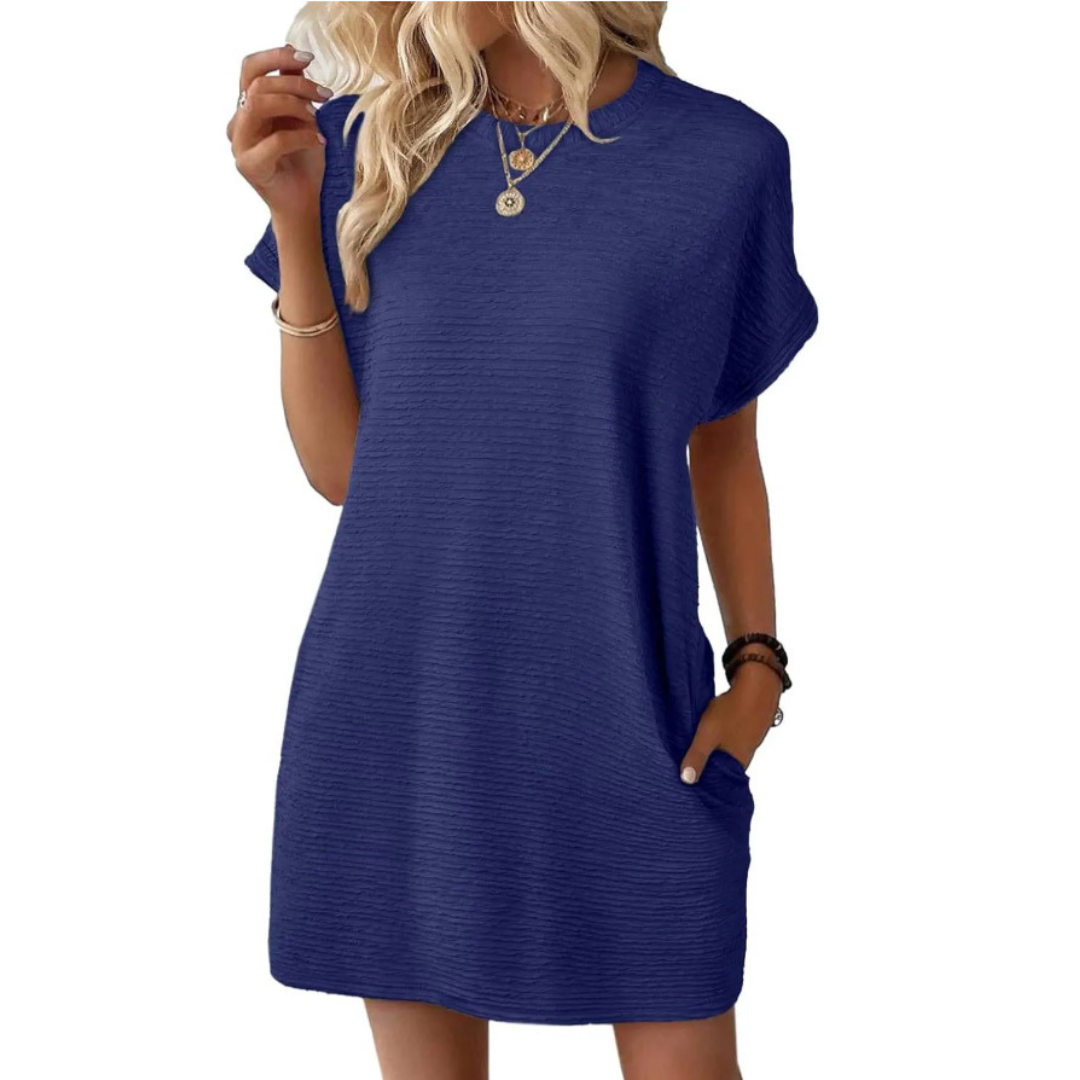 Minimalist round neck summer dress for women | Evasha