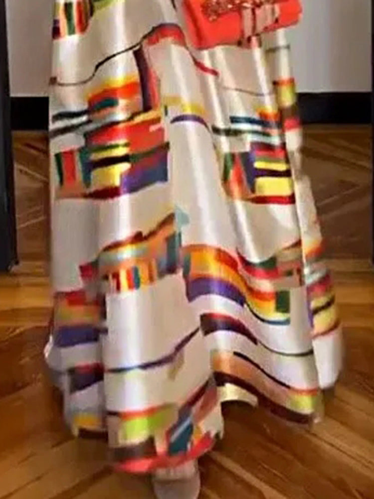 Sleeveless geometric print midi dress for women | Isabel
