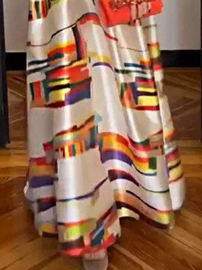 Sleeveless geometric print midi dress for women | Isabel