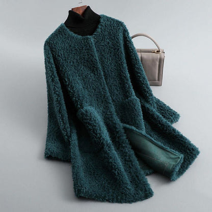 Draped shearling-style coat with fluid silhouette for women | Olivia -5