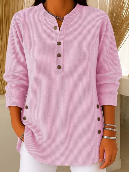 Classic button henley tunic everyday top for women | Eden -2
