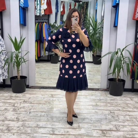 Pleated polka dot midi dress for women | Palerine