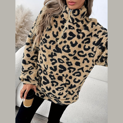 Leopard print zip sweater for women | Leona