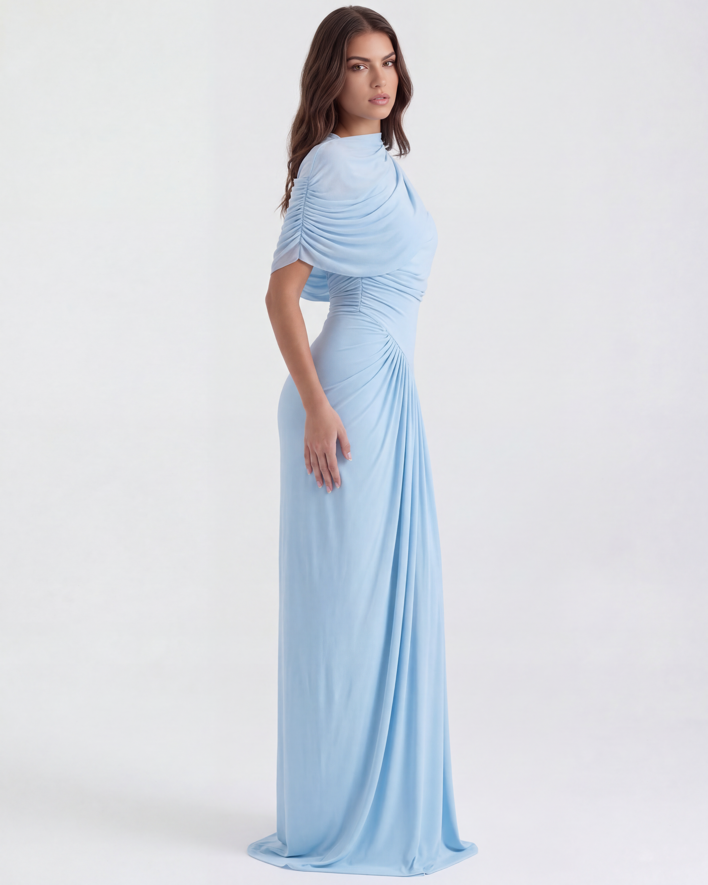 Asymmetric draped maxi dress for women | Camilla