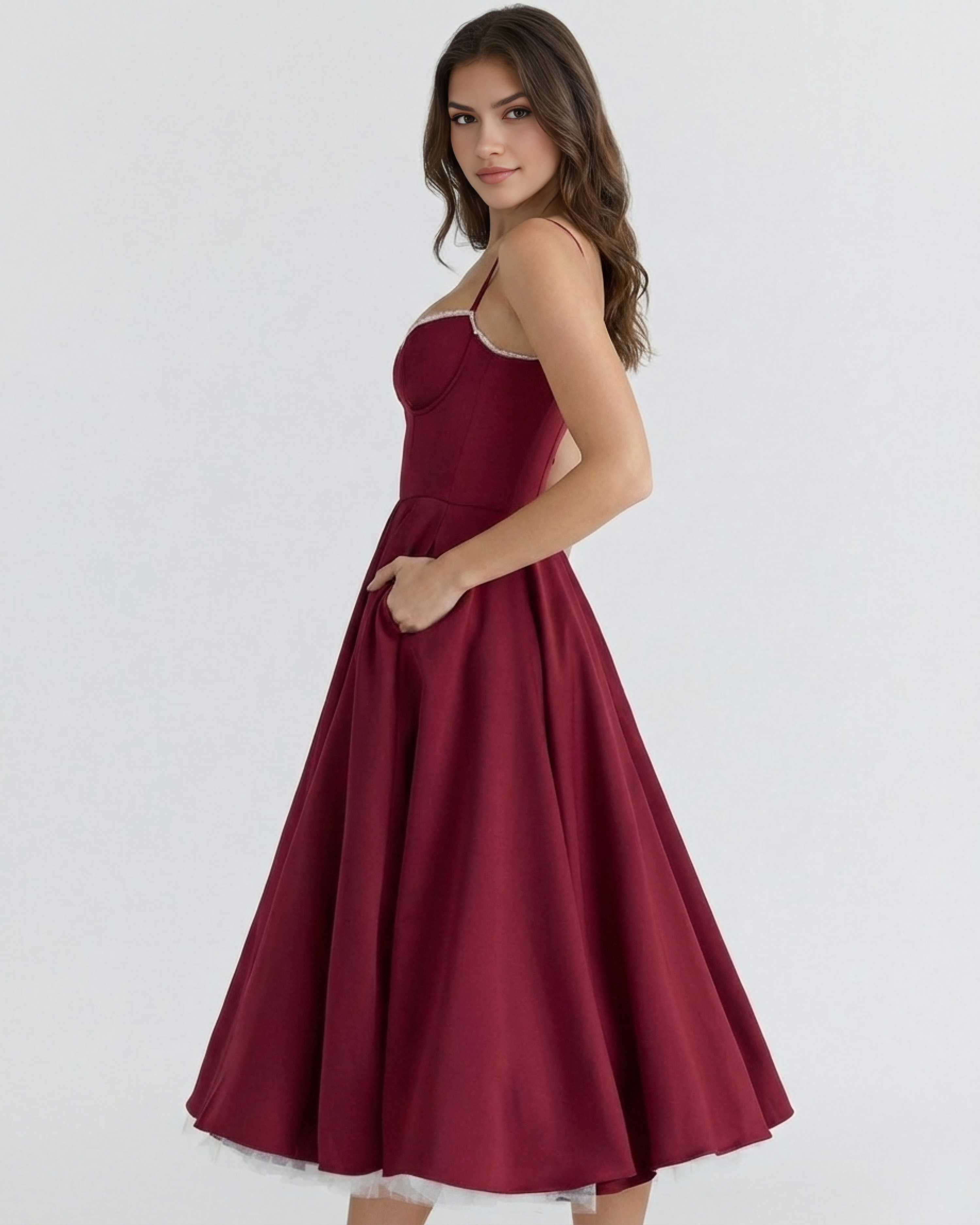 Satin boned corset midi dress for women | Selene