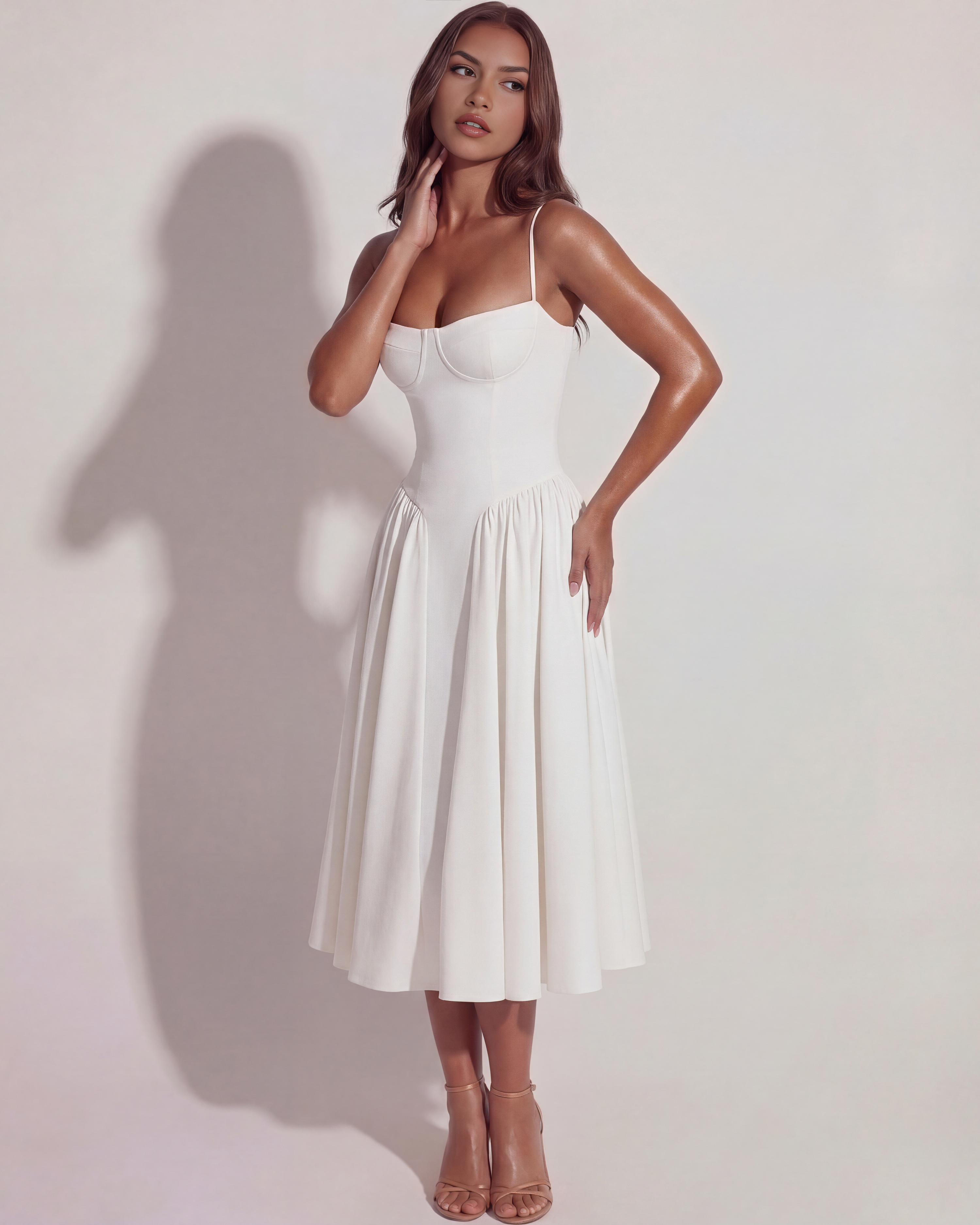 Sweetheart neckline boned midi dress for women | Francesca