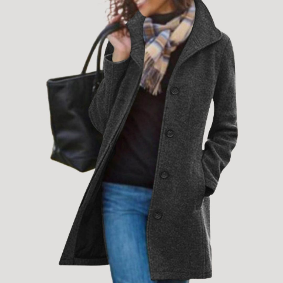 Long wool blend buttoned winter coat for women | Woolbridge -2