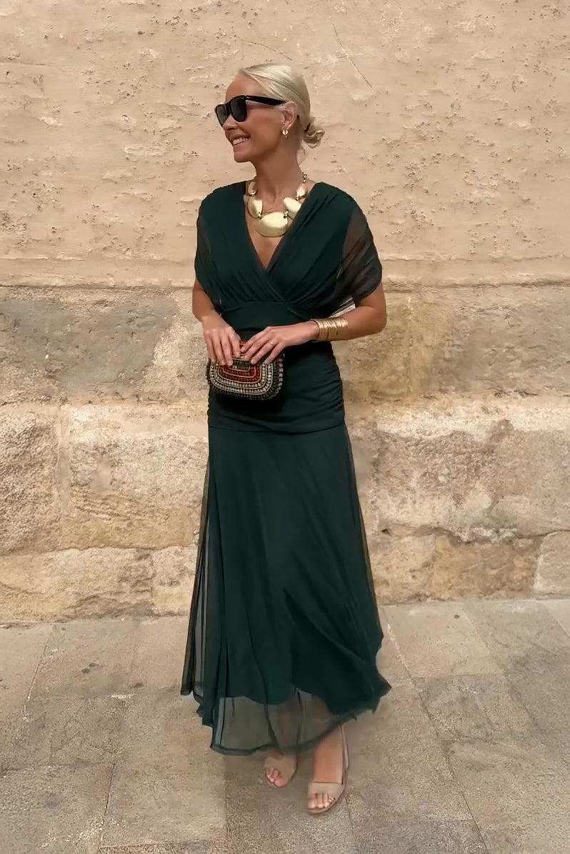 Elegant V-Neck Fantasy Maxi Dress Chic for Women | Liora