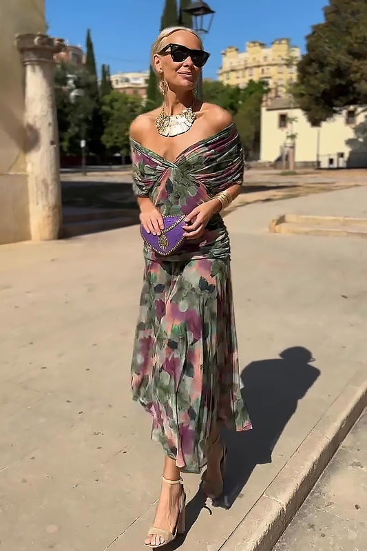 Elegant V-neck floral print party maxi dress Chic for Women | Aurelia Bloom
